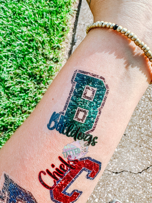 Custom FAUX Sequin Pattern Varsity Letter Tattoos - Sheet of 35 Tattoos - Itty Bits Designs