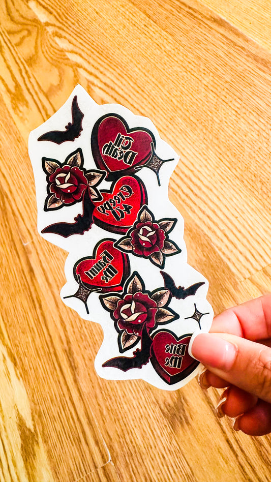 Spooky Valentine Hearts Half Sleeve tattoo