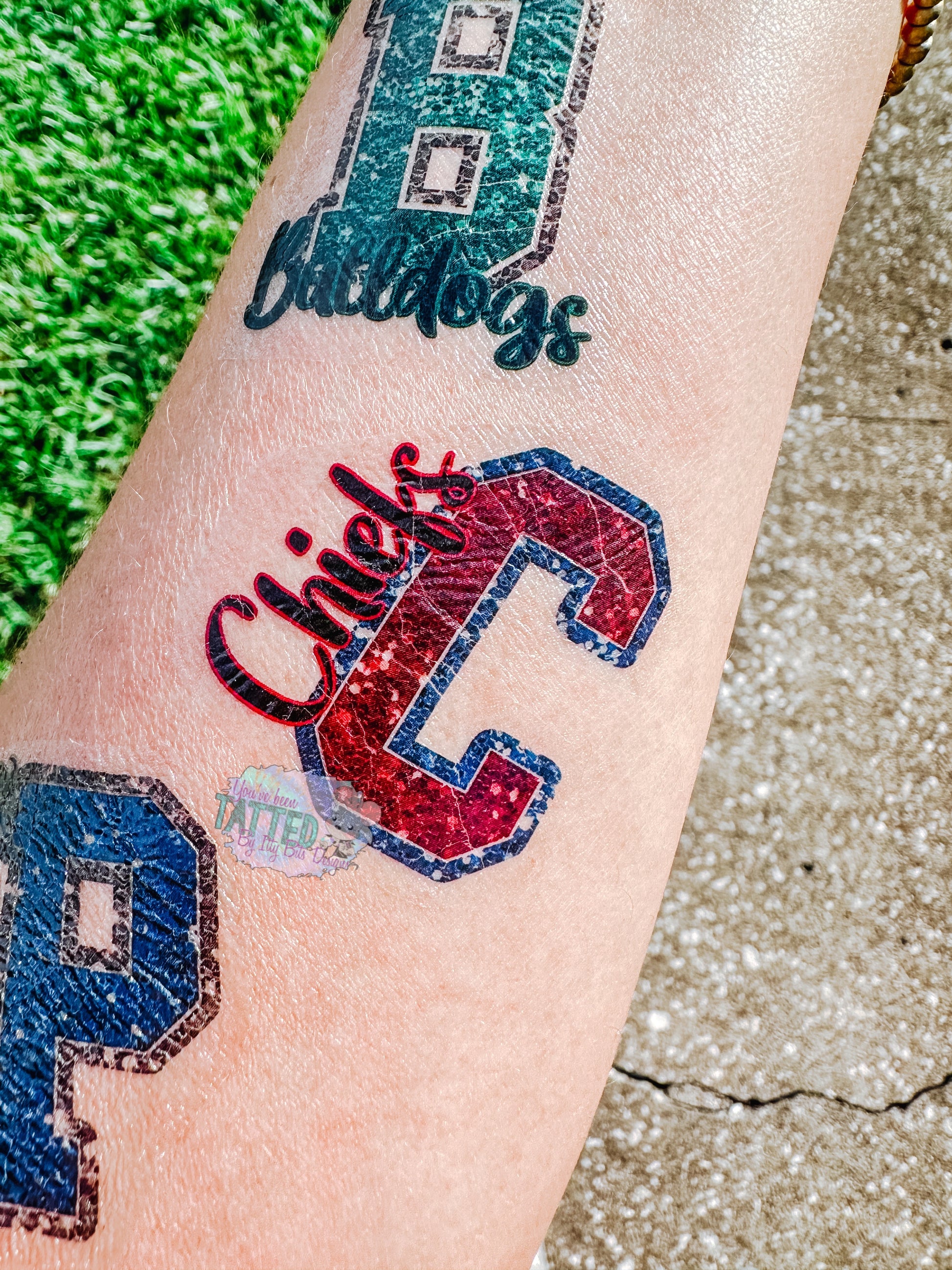 Custom FAUX Sequin Pattern Varsity Letter Tattoos - Sheet of 35 Tattoos - Itty Bits Designs